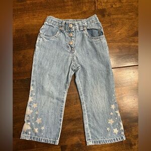 Girls GYMBOREE Glitter Stars Flare Leg Denim Sz 4 Vintage Snap Fly